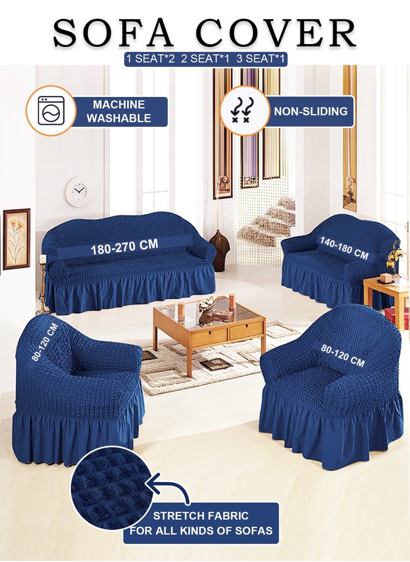 Arabest - Sofa Cover Set, 4 piece 7 seater（3+2+1+1） Multifunctional Sofa Slipcover, Couch Cover  Furniture Protector Cover, Washable High Elastic Durable  with Skirt, for Living Room for Bed Room (Dark Blue) - Image 1