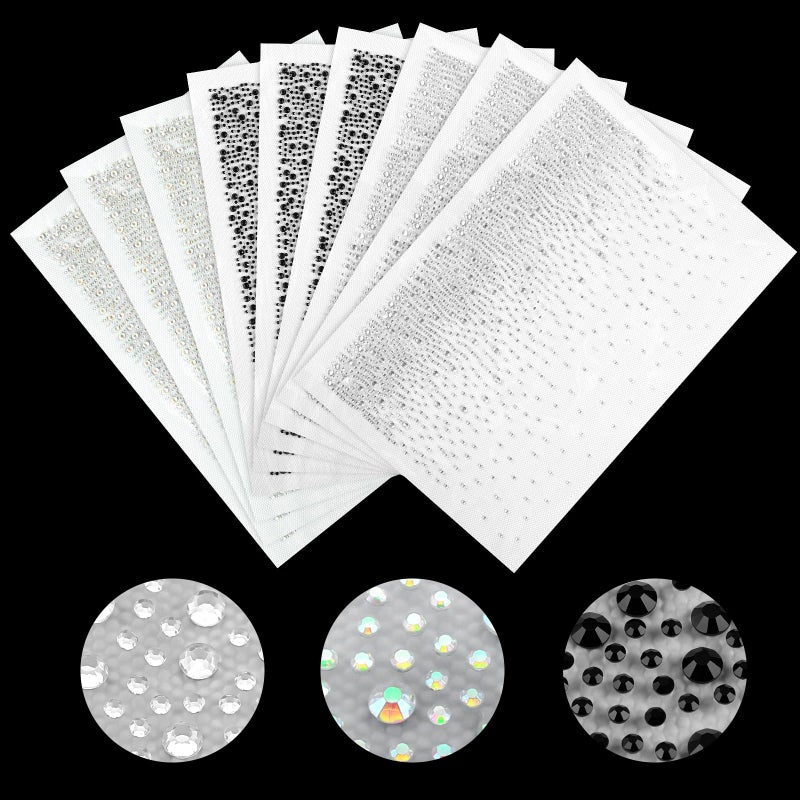 Maysing 15 Sheet Iron-on Rhinestone Sheets Transfers for Clothing 1mm,3mm Glitter Hotfix Crystal Decals 3 Styles Round Rhinestones Hot Melt Patches for T-Shirt Clothing Embellishment - Image 1