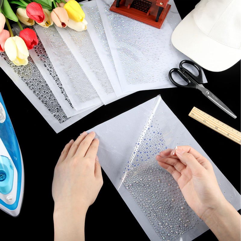 Maysing 15 Sheet Iron-on Rhinestone Sheets Transfers for Clothing 1mm,3mm Glitter Hotfix Crystal Decals 3 Styles Round Rhinestones Hot Melt Patches for T-Shirt Clothing Embellishment - Image 4