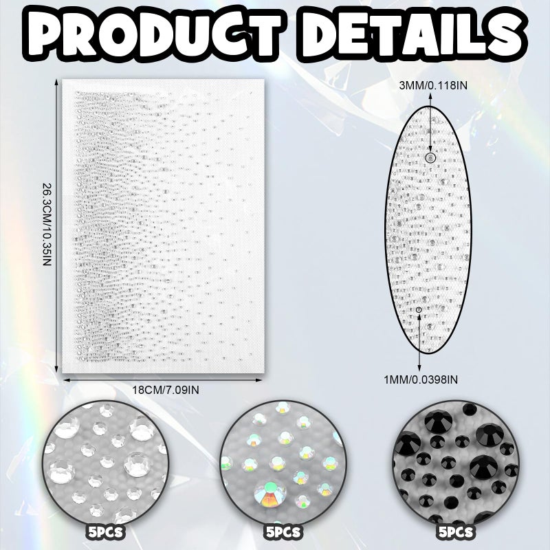 Maysing 15 Sheet Iron-on Rhinestone Sheets Transfers for Clothing 1mm,3mm Glitter Hotfix Crystal Decals 3 Styles Round Rhinestones Hot Melt Patches for T-Shirt Clothing Embellishment - Image 2