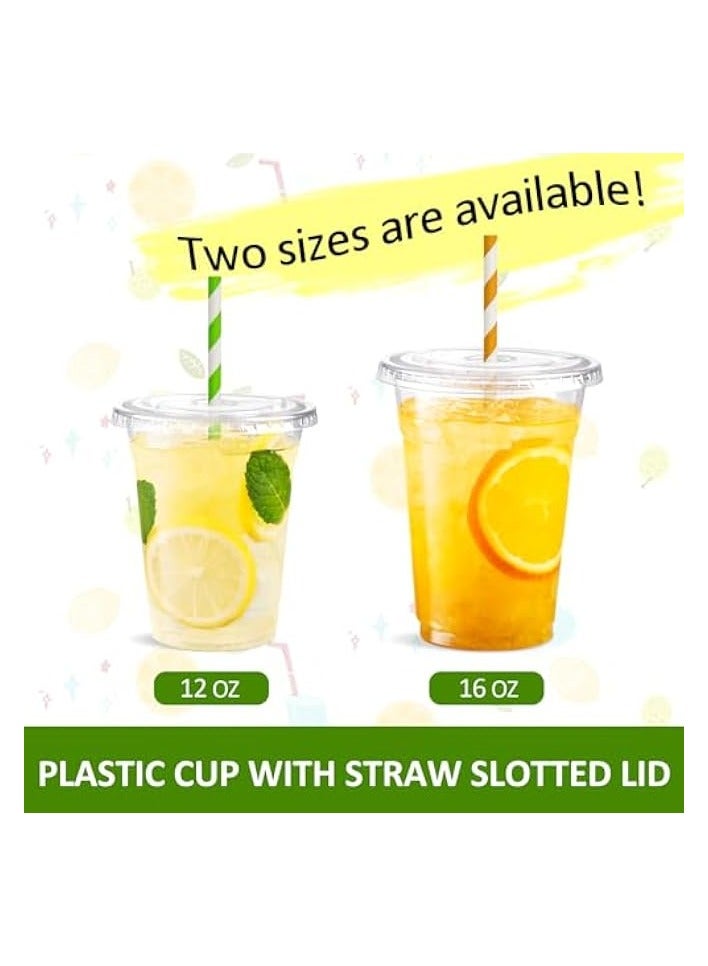 Green Tiger 16 oz Clear Plastic Cups with Lids 100 Sets Disposable Plastic Cups with Flat Lids To Go, Cold Drink Cups, Smoothie Cups, Disposable Ice Coffee Cups - Image 4