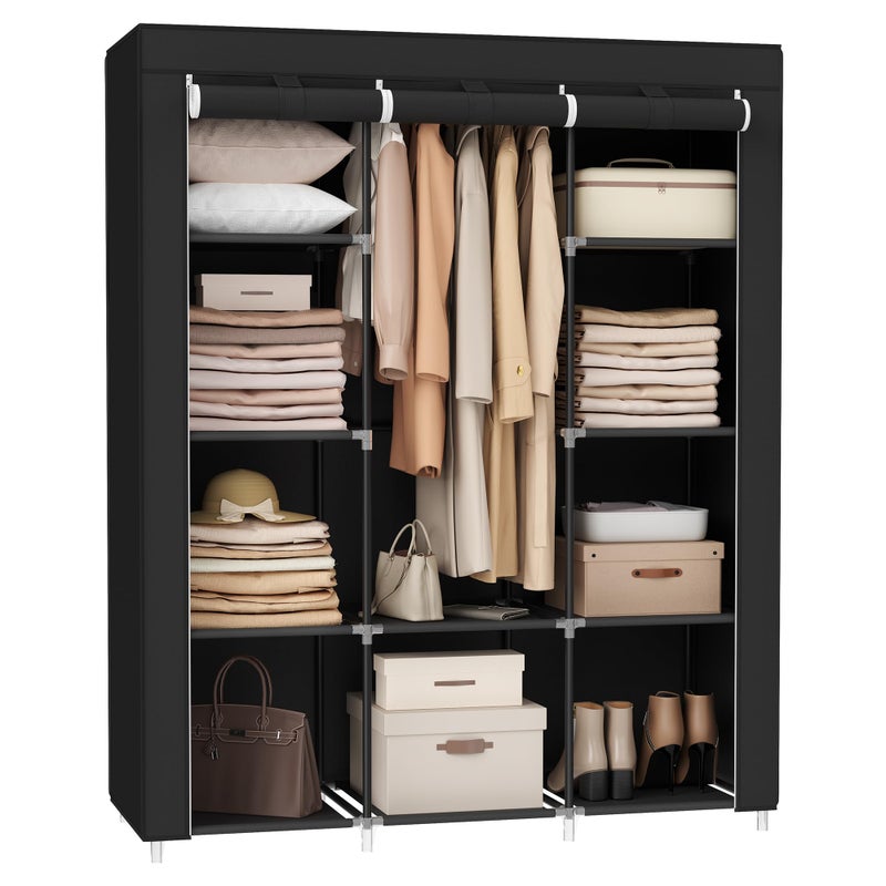 SONGMICS SONGMICS Portable Closet Clothes Storage Organizer with 10 Shelves 1 Clothes Hanging Rail NonWoven Fabric Closet Metal Frame 51 x 177 x 661 Inches Black URYG93BK 