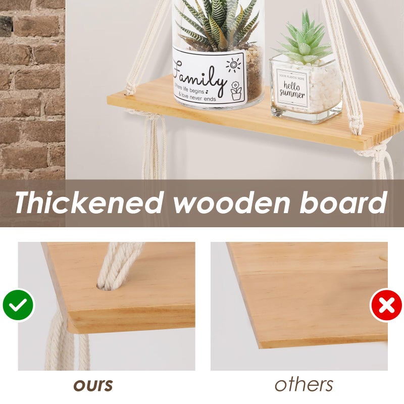 Sunkaioo Macrame Wall Hanging Shelf Set of 2,Boho Wooden Display Floating Shelves for Wall Decor with Handmade Woven Rope,Farmhouse Rustic Plant Shelf for Bedroom Dorm Nursery Living Room Bathroom - Image 4
