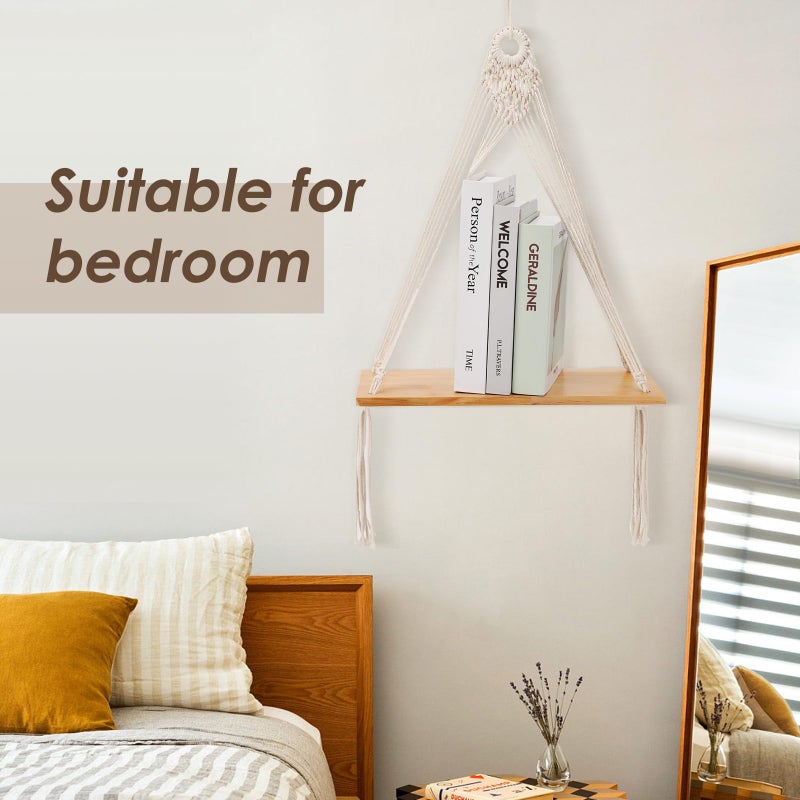 Sunkaioo Macrame Wall Hanging Shelf Set of 2,Boho Wooden Display Floating Shelves for Wall Decor with Handmade Woven Rope,Farmhouse Rustic Plant Shelf for Bedroom Dorm Nursery Living Room Bathroom - Image 5
