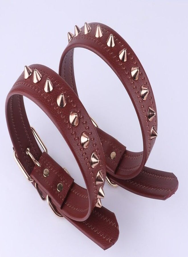 KittuPet طوق كلاب مرصع بالمسامير من KittuPet، طوق كلاب صغير مرصع بالمسامير للكلاب والقطط، طوق مرصع بالمسامير قابل للتعديل للجراء، بني (متوسط) - Image 5