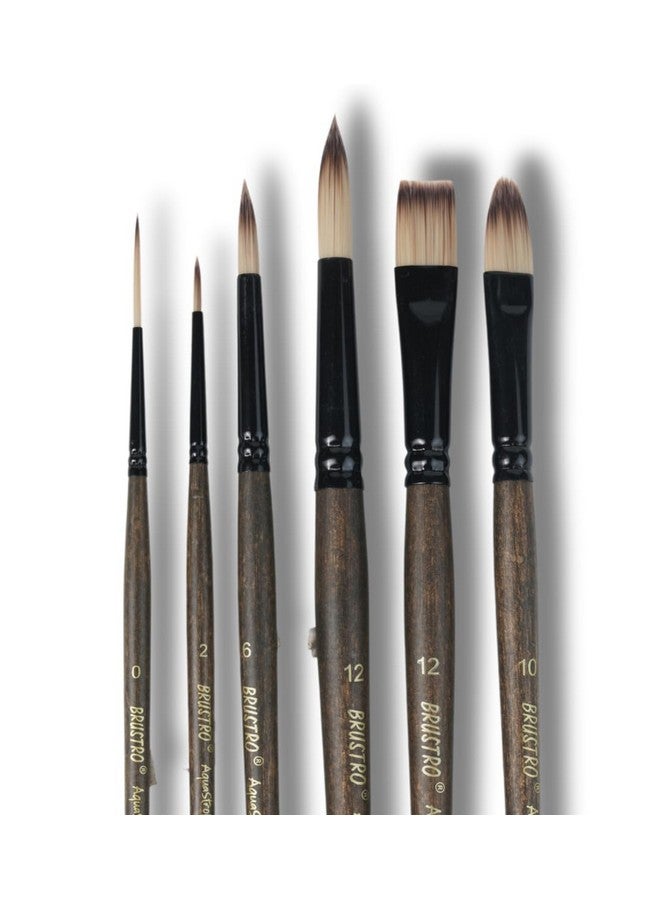 بروسترو فرش فنانين من بروسترو أكواستروكس | مجموعة من 6 قطع | مثالية للألوان المائية، والغواش، والأكريليك، والزيت، مع شعيرات صناعية، ومقبض خشبي | مصممة للطلاب والفنانين المحترفين - Image 2