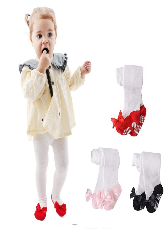 EPEIUS Toddlers Girls Tights with Shoes Baby Girl Seamless Non Slip/Skid Grip Leggings Organic Cotton Tights with Bow Footed Pants Stockings for 12-24 Months,Black/Red/Pink - Image 1