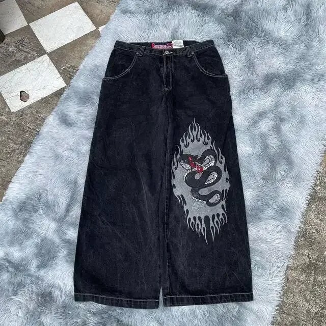 Cross-border E-commerce Loose Jeans Hip-hop Rock Print 2024 New Fashion Harajuku Loose Wide Leg Jeans Trendy Nzk105 black 