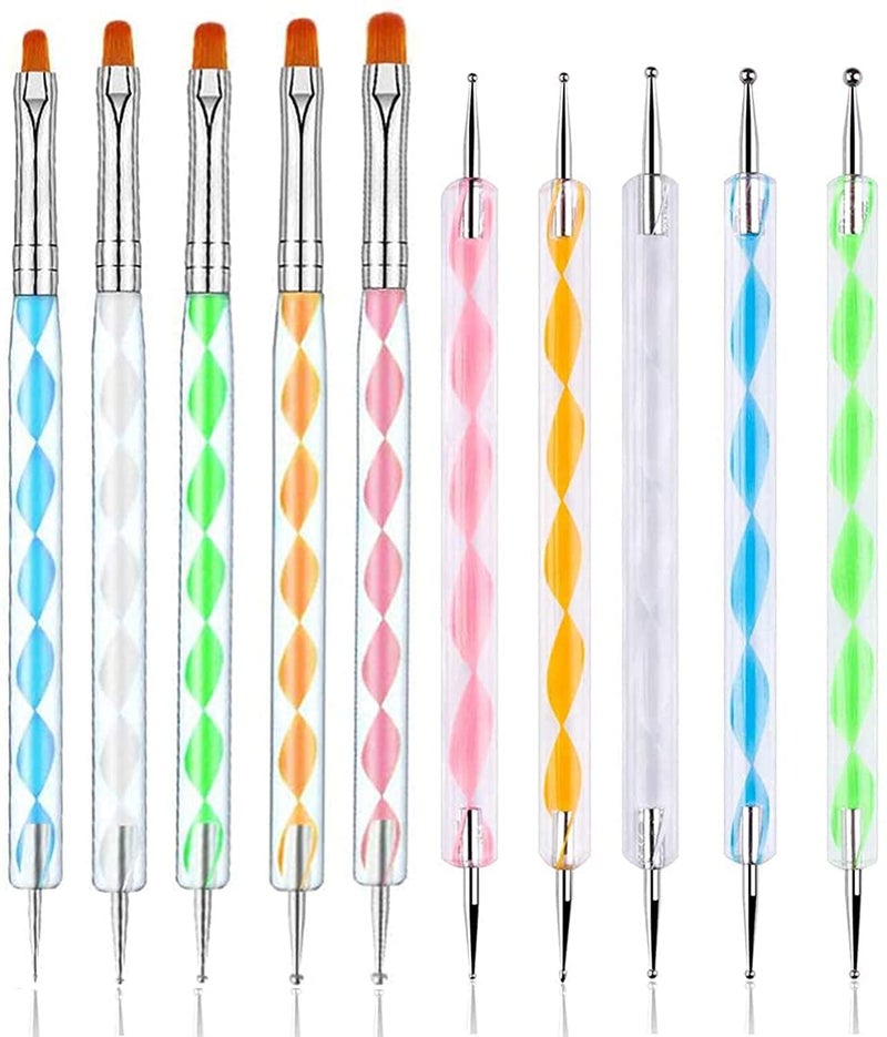 B-LADY BLADY Nail Art Dotting Brushes Set 5Pcs Nail Art Brushes kit and 5Pcs 2 Way Dotting Pen Tool for Rock and Mandalas Painting Salon at Home DIY Manicure - Image 1