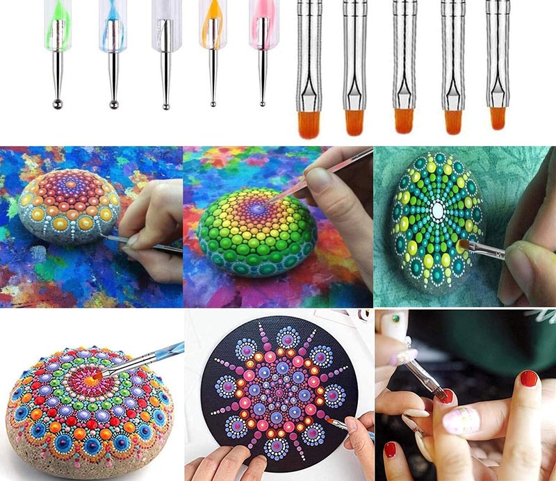 B-LADY BLADY Nail Art Dotting Brushes Set 5Pcs Nail Art Brushes kit and 5Pcs 2 Way Dotting Pen Tool for Rock and Mandalas Painting Salon at Home DIY Manicure - Image 4