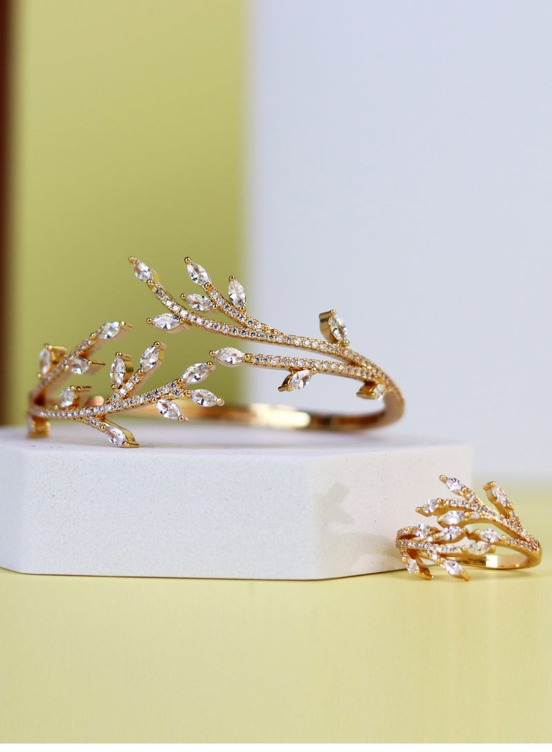 R.C.E Accessories Leaf Bangle from zirconia Bangles set with Finger Ring Adjustable one-size fit- waterproof - Image 1