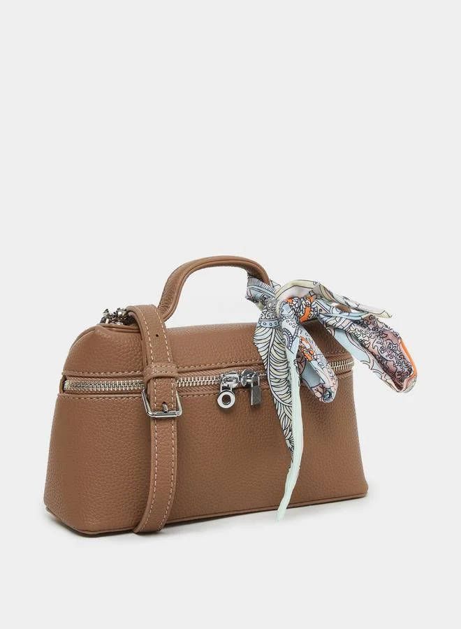 Styli Brown Printed Scarf Satchel Handbag