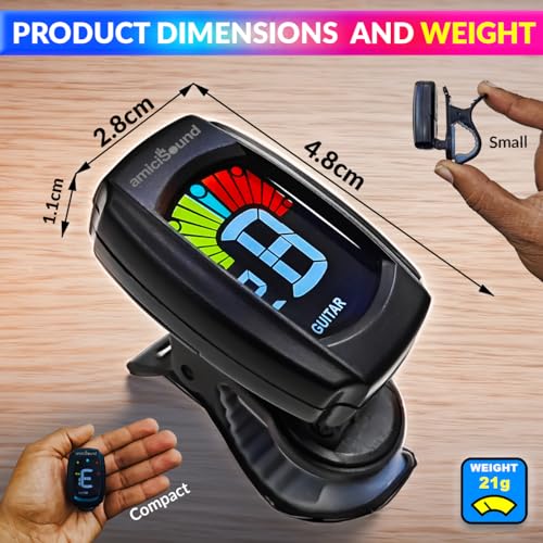 amiciSound Clip-On Tuner for Guitar, Bass, Violin, Ukulele & Chromatic Tuning | Digital LCD Display - Image 5