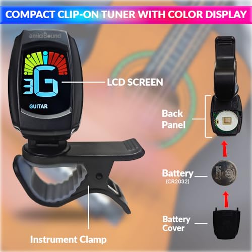 amiciSound Clip-On Tuner for Guitar, Bass, Violin, Ukulele & Chromatic Tuning | Digital LCD Display - Image 3