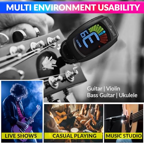 amiciSound Clip-On Tuner for Guitar, Bass, Violin, Ukulele & Chromatic Tuning | Digital LCD Display - Image 2