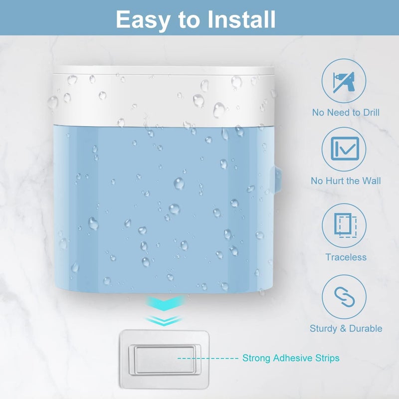 GFWARE Toothbrush Holder Toothpaste Dispenser Wall Mounted with Cover, 4 Slots Electric Tooth Brush Storage Organizer with 2 Automatic Kids Toothpaste Squeezers for Shower Bathroom Blue, Self Adhesive - Image 2