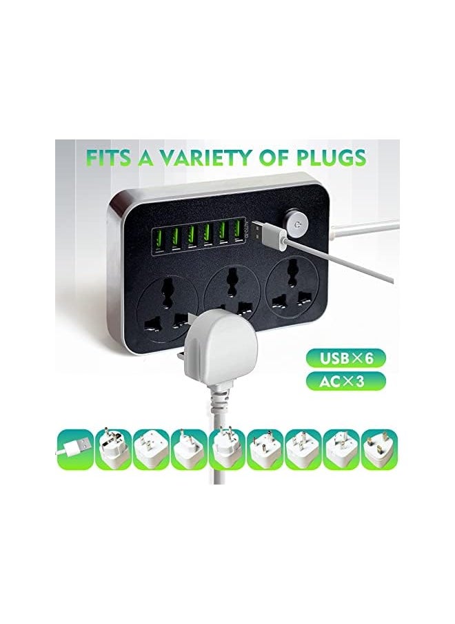 PROMASS promass Power Strips Extension Cord 3 Outlets, Power Socket with 6 USB Ports Universal Charging Socket with 2M Bold Extension Cord  - Image 5