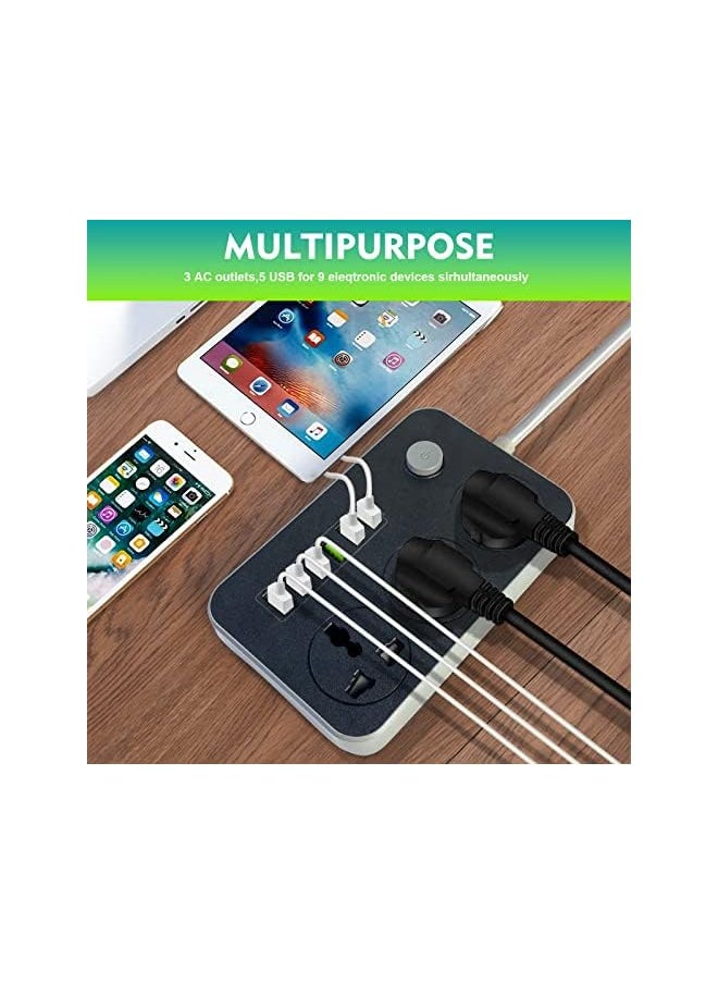 PROMASS - promass Power Strips Extension Cord 3 Outlets, Power Socket with 6 USB Ports Universal Charging Socket with 2M Bold Extension Cord - Image 1