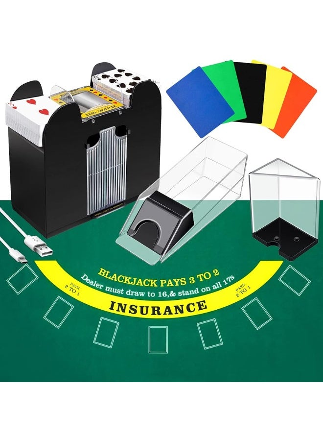 Aoriher Blackjack Game Combo Set, Include Blackjack Layout Felt Blackjack Shoe 6 Deck Automatic Card Shuffler Discard Holder Trays for Blackjack 10 Cut Cards for Casino, Party Night (Green) - Image 4