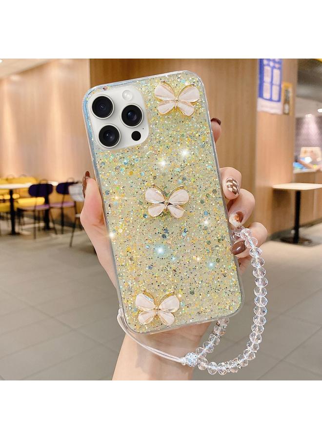 S-TOP Case For iPhone 11 Pro Max Starry Sequin Jade Butterfly Epoxy TPU Phone Case with Strap - Image 1