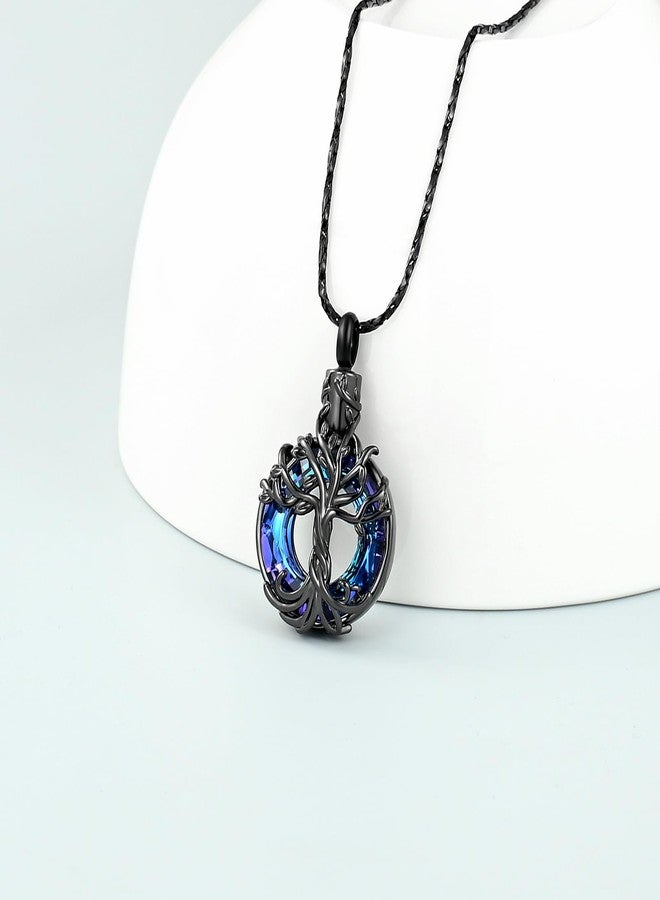 Imrsanl Tree of Life Urn Necklace for Men Women Cremation Jewelry with Circle Crystal Memorial Keepsake Jewelry Gifts for Human Adult Ashes (Black-Blue) - Image 5