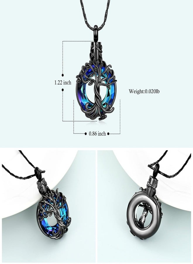 Imrsanl Tree of Life Urn Necklace for Men Women Cremation Jewelry with Circle Crystal Memorial Keepsake Jewelry Gifts for Human Adult Ashes (Black-Blue) - Image 2