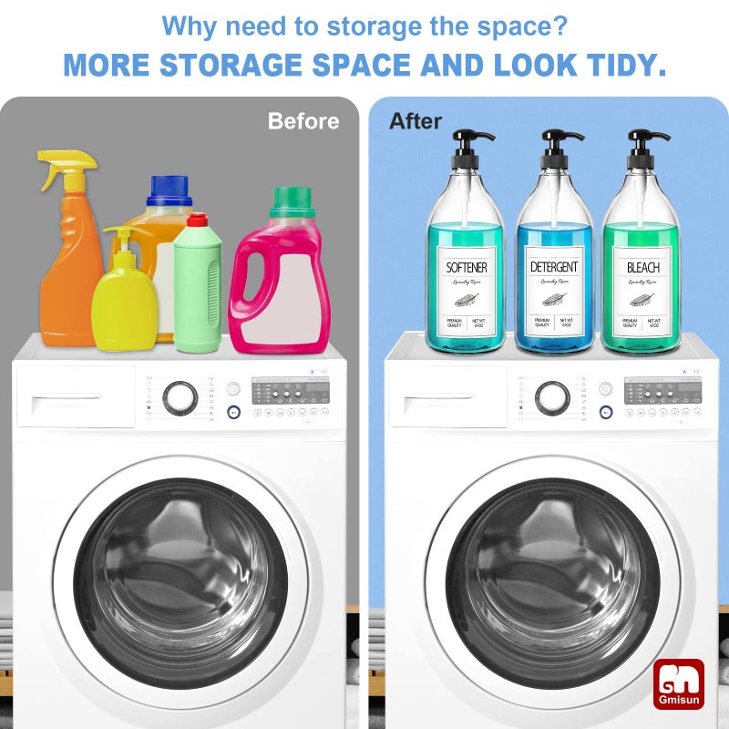GMISUN Laundry Detergent Soap Dispenser, Liquid Laundry Detergent Dispenser, Container for Farmhouse Laundry Room Decor, Organizer for Liquid SoftenerBleach Heavy Duty Plastic Bottle(64 Oz 3 Pack) - Image 4
