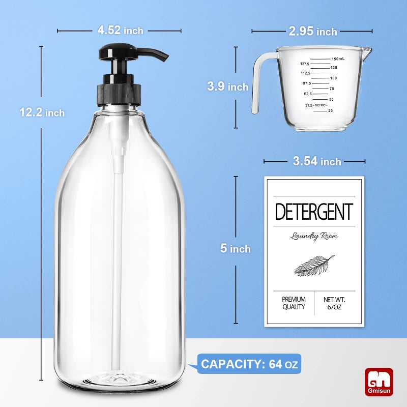 GMISUN Laundry Detergent Soap Dispenser, Liquid Laundry Detergent Dispenser, Container for Farmhouse Laundry Room Decor, Organizer for Liquid SoftenerBleach Heavy Duty Plastic Bottle(64 Oz 3 Pack) - Image 2