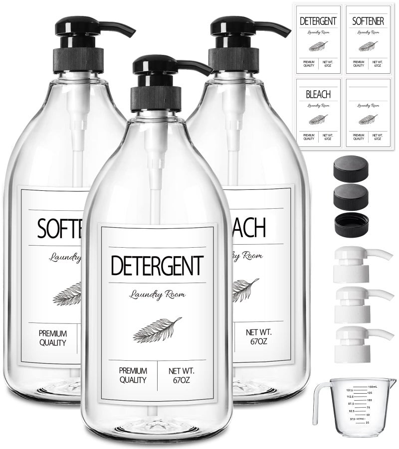 GMISUN Laundry Detergent Soap Dispenser, Liquid Laundry Detergent Dispenser, Container for Farmhouse Laundry Room Decor, Organizer for Liquid SoftenerBleach Heavy Duty Plastic Bottle(64 Oz 3 Pack) - Image 1