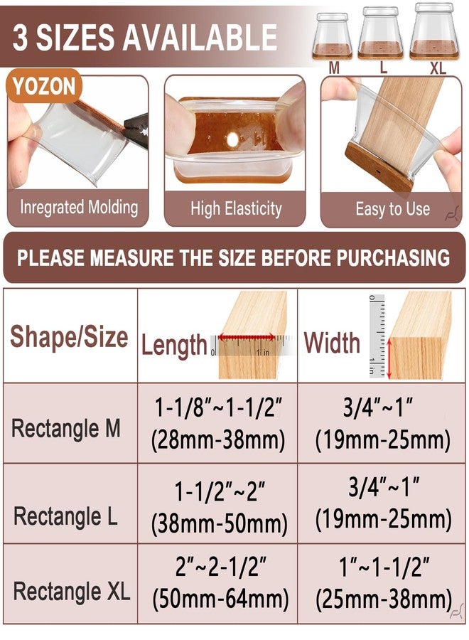 YOZON Chair Leg Floor Protectors Rectangle Chair Leg Protectors for Hardwood Floors Silicone Caps Felt Furniture Pads Covers Anti-Scratch Reduce Noise 32 Pack Clear Fit:L 1.12"-1.5",W 0.75"-1" - Image 3