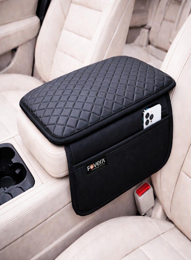 FOVERA Car Armrest Pad - PU Foam Cushion with Premium Rexine Cover for Comfortable Driving | Ergonomic Center Console Armrest Support for Cars | Soft & Durable Padding for Long Drives - Image 1