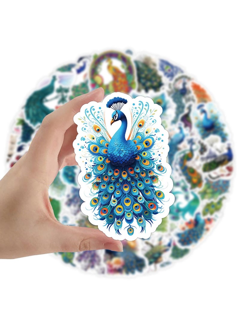50Pcs Peacock Stickers Pack for Boys Girls Teens, Beautiful Colourful Peacock Waterproof Vinyl Stickers and Decals for Laptop Skateboard Phone Computer Guitar Bumper Water Bottle Luggage Cars - Image 2