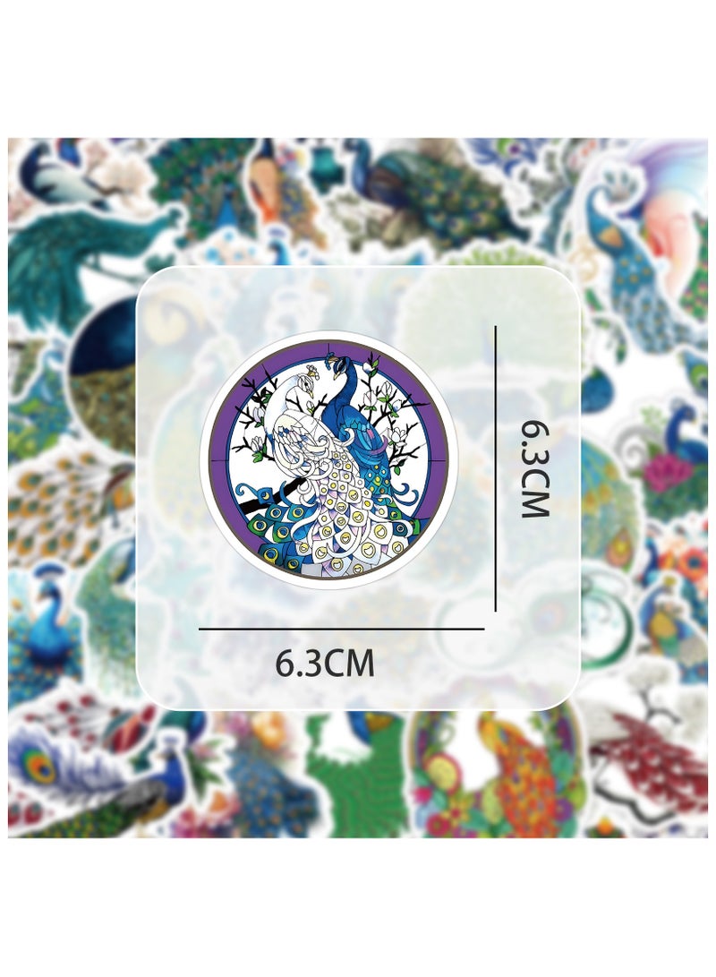 50Pcs Peacock Stickers Pack for Boys Girls Teens, Beautiful Colourful Peacock Waterproof Vinyl Stickers and Decals for Laptop Skateboard Phone Computer Guitar Bumper Water Bottle Luggage Cars - Image 3
