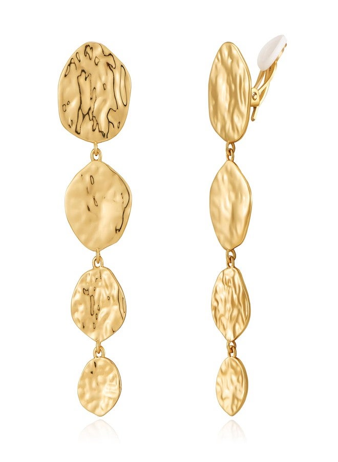 WOWORAMA Hammered Clip On Earrings for Women Trendy Chunky Gold Disc Clips Dangle Earrings Vintage Non Pierced Earring Jewelry - Image 1