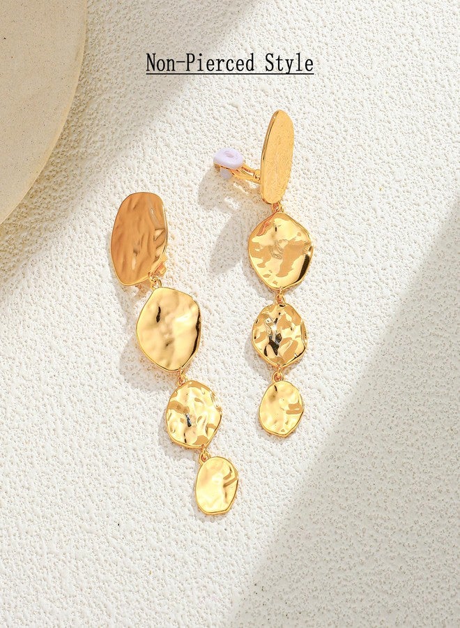 WOWORAMA Hammered Clip On Earrings for Women Trendy Chunky Gold Disc Clips Dangle Earrings Vintage Non Pierced Earring Jewelry - Image 4