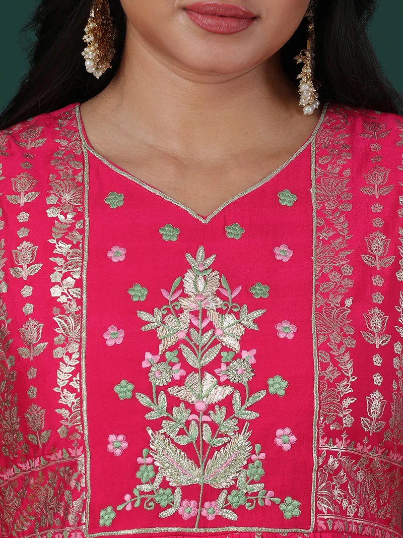 globus Women Ethnic Motifs Printed Pleated Kurta With Palazzos