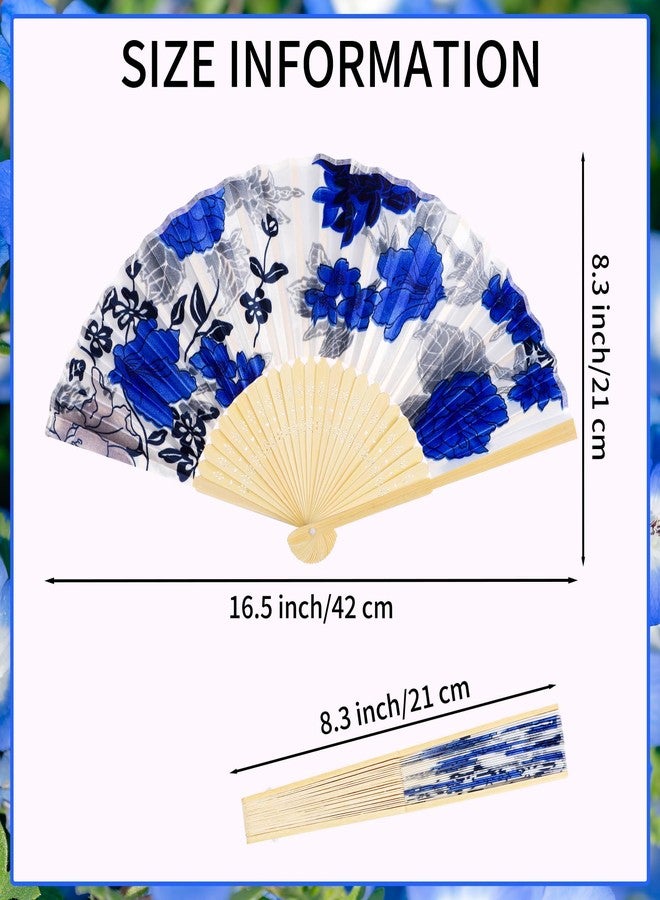 Aodaer 12 Pieces Floral Folding Fans Silk Bamboo Handheld Folding Fans Vintage Flower Patterns Fan, 9 Inch for Wedding Dancing Party Decor, Multicolor - Image 2