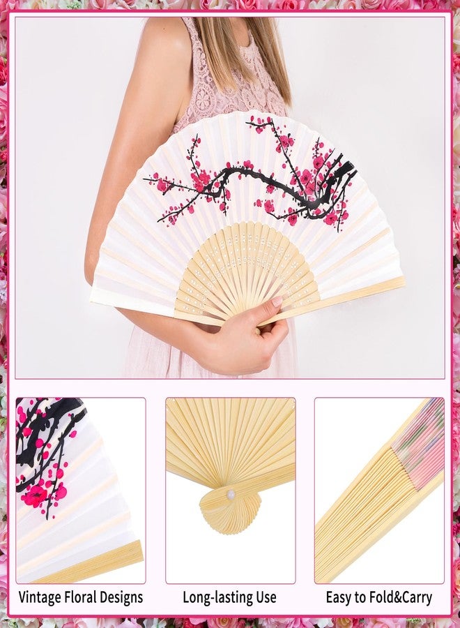 Aodaer 12 Pieces Floral Folding Fans Silk Bamboo Handheld Folding Fans Vintage Flower Patterns Fan, 9 Inch for Wedding Dancing Party Decor, Multicolor - Image 3