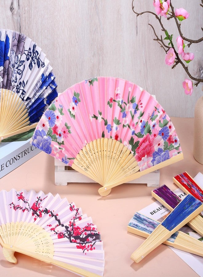 Aodaer 12 Pieces Floral Folding Fans Silk Bamboo Handheld Folding Fans Vintage Flower Patterns Fan, 9 Inch for Wedding Dancing Party Decor, Multicolor - Image 4