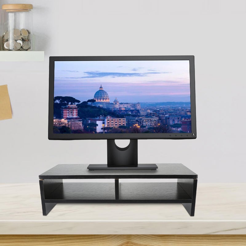 Double Monitor Stand Riser Desktop 40cm Wide with Storage Shelf for Computer Screen - Image 4