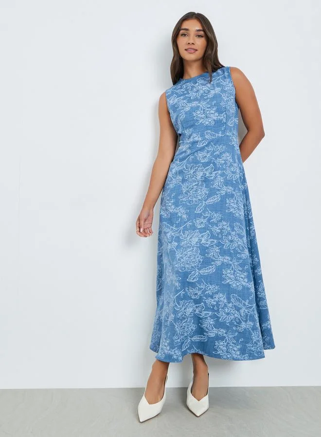 Women Blue Floral Sleeveless Maxi Dress