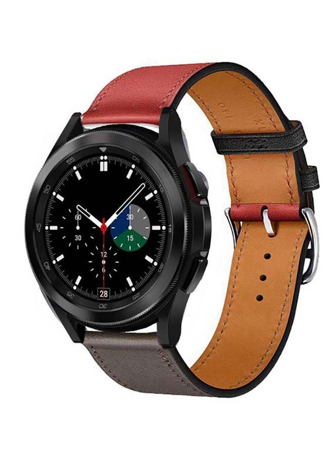 NIBEMINENT Genuine Leather Replacement Band for Samsung Galaxy Watch4 42/46mm Grey/Red - Image 2