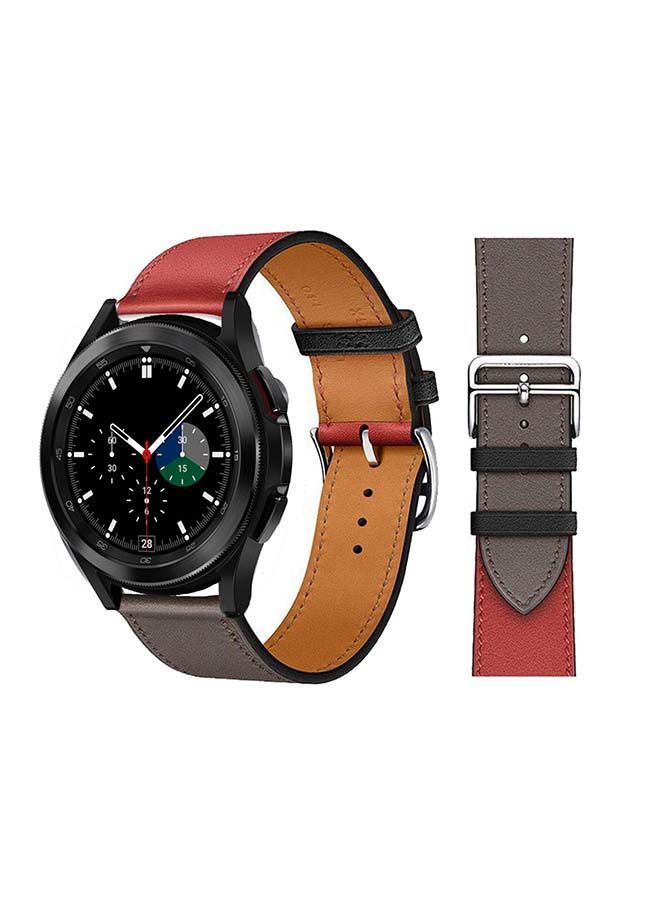 NIBEMINENT Genuine Leather Replacement Band for Samsung Galaxy Watch4 42/46mm Grey/Red - Image 1
