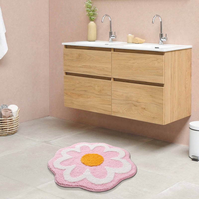 TRUEDAYS Cute Pink Flower Bath Mat, Machine Washable Bath Rug, Ultra Soft and Fluffy Bathroom Mat, Small Round Non-Slip Water Absorbent Bath Mats for Bathroom Floor, Shower Room and Bathtub - Image 4