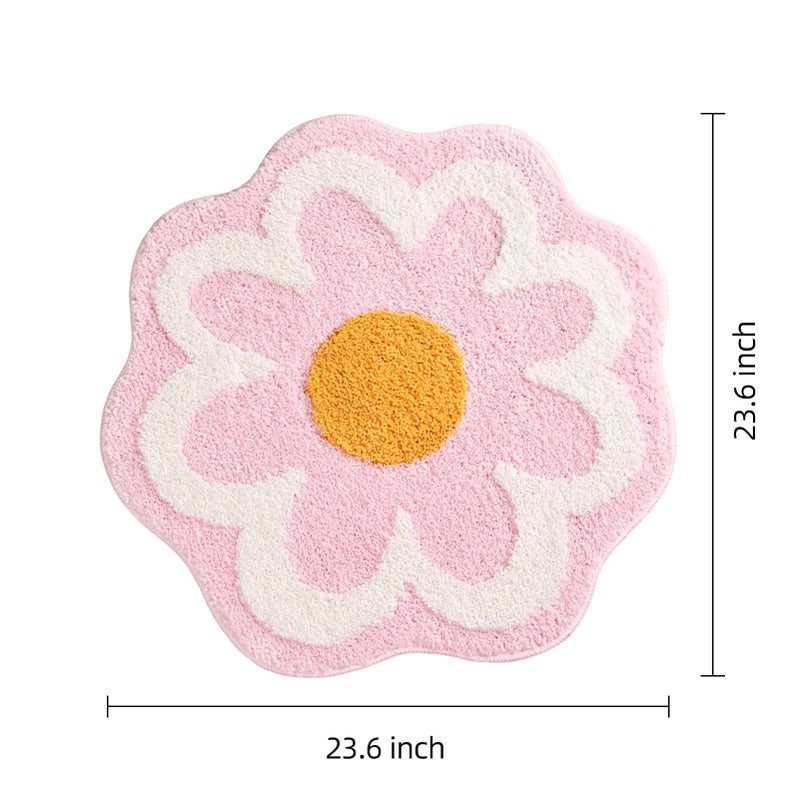 TRUEDAYS Cute Pink Flower Bath Mat, Machine Washable Bath Rug, Ultra Soft and Fluffy Bathroom Mat, Small Round Non-Slip Water Absorbent Bath Mats for Bathroom Floor, Shower Room and Bathtub - Image 3