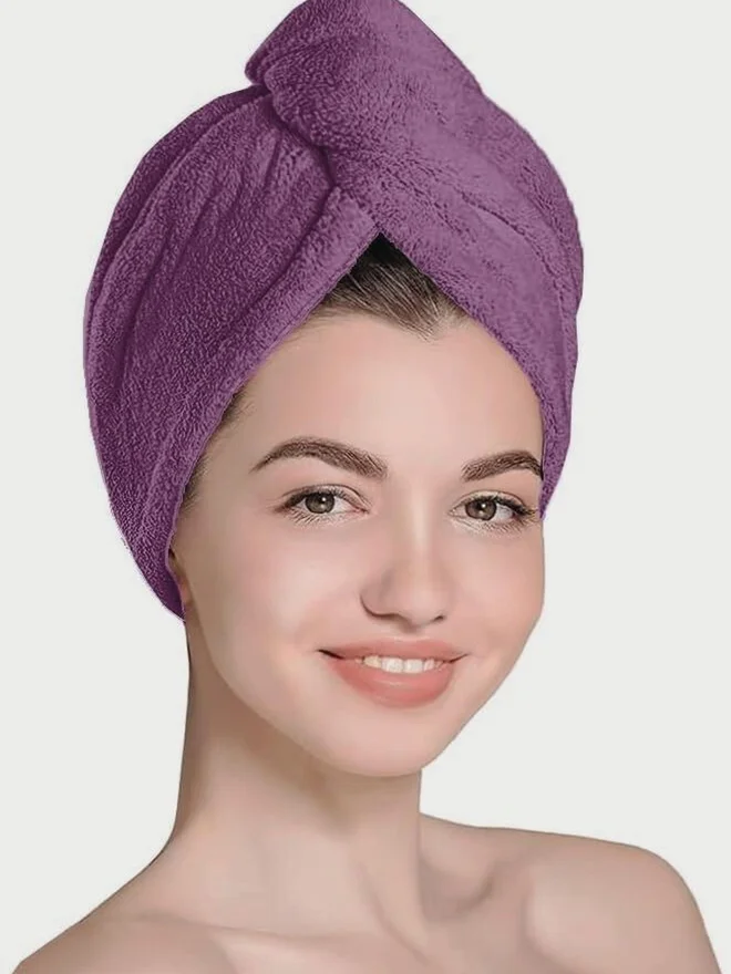 1 تشيس 1CHASE Cotton Terry Hair Towel Wrap, Purple