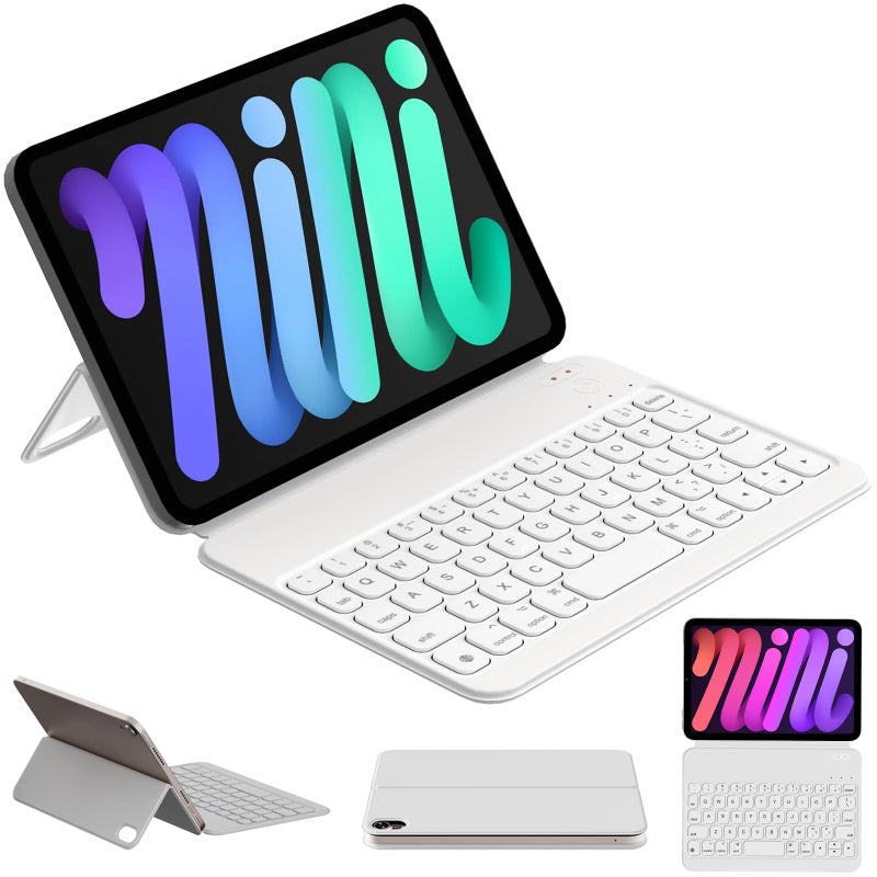 HOU Keyboard Case for iPad mini 7th A17 Pro 2024 6th 2021 83inch Ultra Slim Folio Type of Keyboard Power Display Magnetic Protective Cover Support iPad mini 67