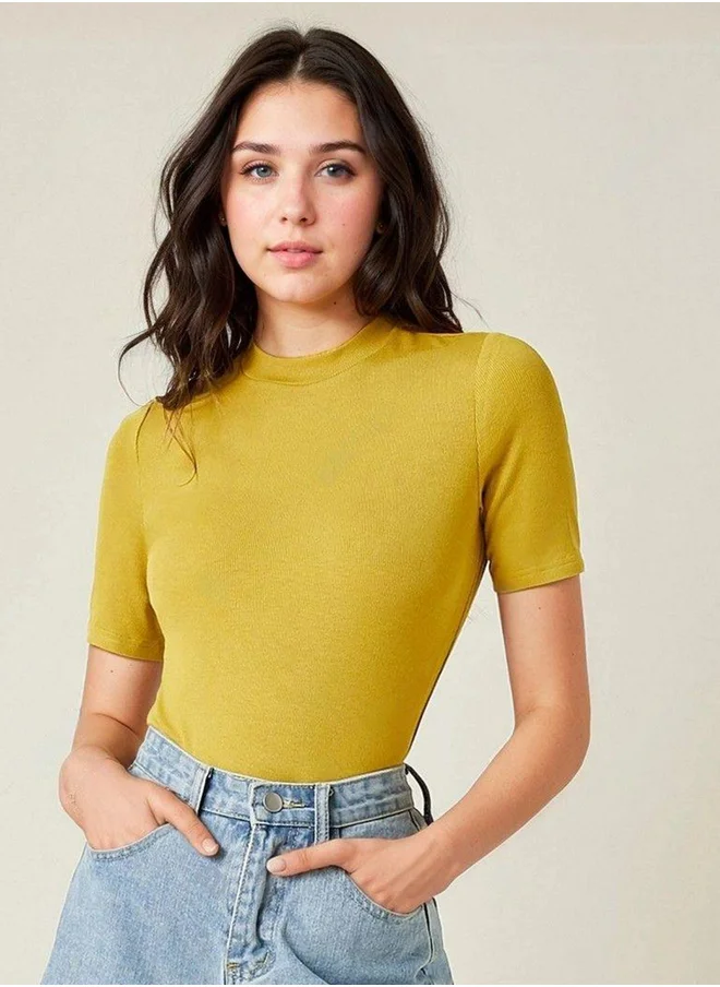 كوتي Ribbed High Neck Slim Fit T-Shirt