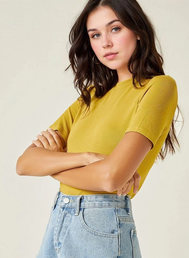 Kotty Ribbed High Neck Slim Fit T-Shirt