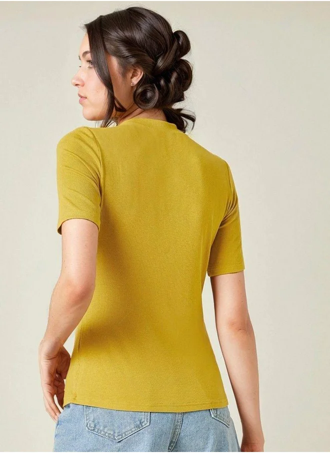 كوتي Ribbed High Neck Slim Fit T-Shirt